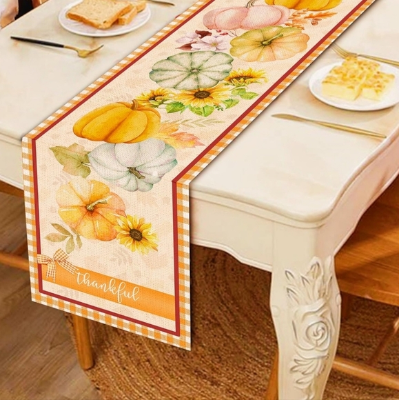 Fall Table Runner pumpkins Runners Table 13 x 72" durable 100% linen Fabric - Picture 5 of 7